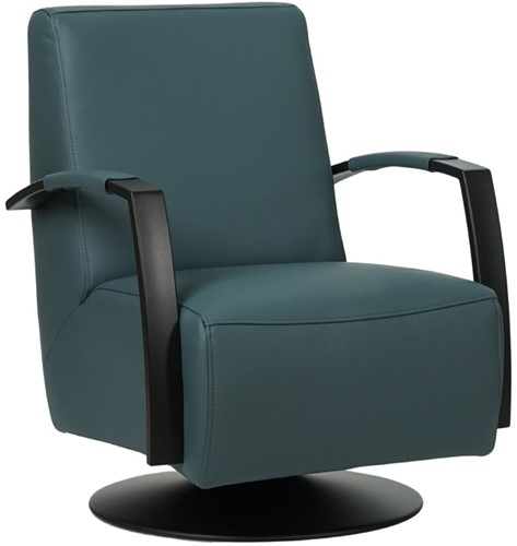 Leren industriële draaifauteuil Mood - Toledo Leer Whale - Frame zwart - Schotelvoet zwart