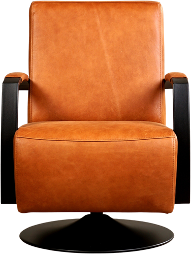 Leren industriële draaifauteuil Mood - Vintage Leer Cognac - Frame zwart - Schotelvoet zwart-2