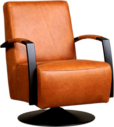 Leren industriële draaifauteuil Mood - Vintage Leer Cognac - Frame zwart - Schotelvoet zwart