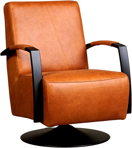 Leren industriële draaifauteuil Mood - Vintage Leer Cognac - Frame zwart - Schotelvoet zwart