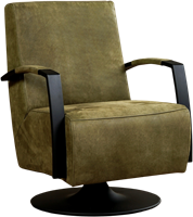 Leren industriële draaifauteuil Mood - Kenia Leer Olive - Frame zwart - Schotelvoet zwart