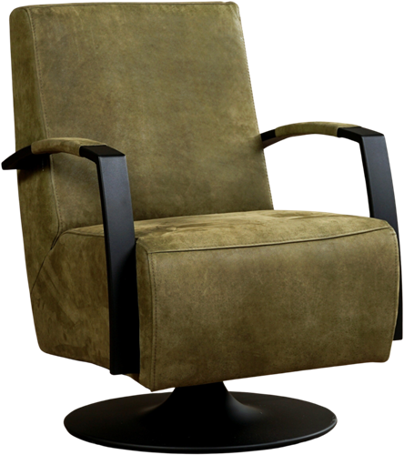 Leren industriële draaifauteuil Mood - Kenia Leer Olive - Frame zwart - Schotelvoet zwart