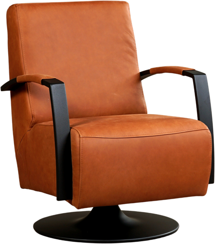 Leren industriële draaifauteuil Mood - Rancho Leer Cognac - Frame zwart - Schotelvoet zwart
