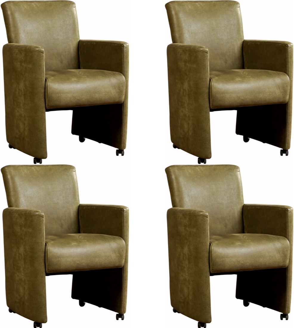 Leren eetkamerfauteuil Elegant armleuning en wieltjes - set van stoelen - Hermes Leer - Zonder handgreep ShopX