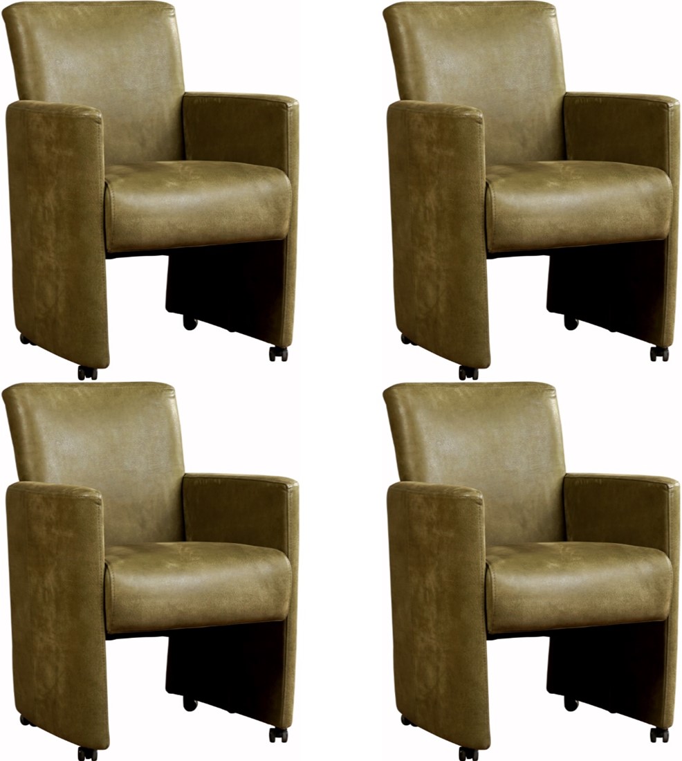 hop Sophie Heel boos Leren eetkamerfauteuil Elegant met armleuning en wieltjes - set van 4  stoelen - Massif Leer Armagnac - Met handgreep - Zwart ShopX