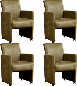 Set van 4 Leren eetkamerfauteuils Elegant met armleuning en wieltjes - Echt leer, Modern, Comfortabel en kies uit meer dan 150+ kleuren - Ontdek de Vele Leersoorten en Kleuren bij ShopX