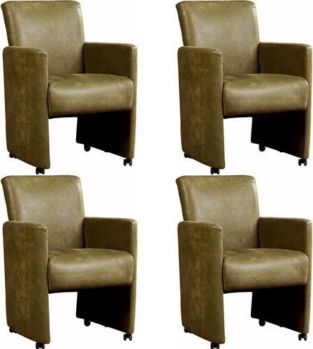 Leren eetkamerfauteuil Elegant met armleuning en wieltjes - set van 4 stoelen