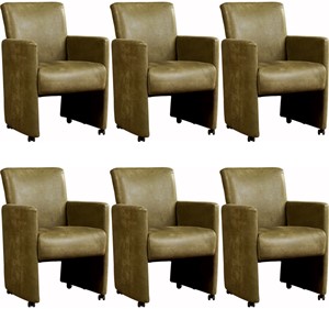 Set van 6 Leren eetkamerfauteuils Elegant met armleuning en wieltjes