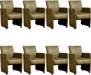 Set van 8 Leren eetkamerfauteuils Elegant met armleuning en wieltjes