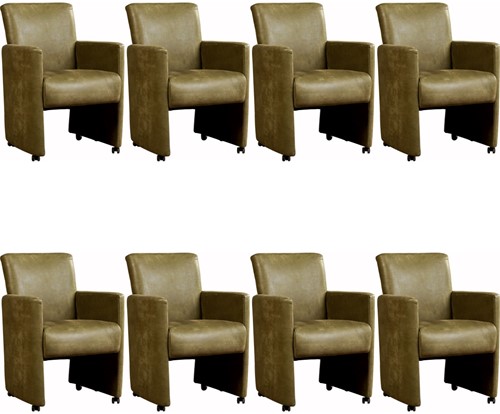 Leren eetkamerfauteuil Elegant met armleuning en wieltjes - set van 8 stoelen