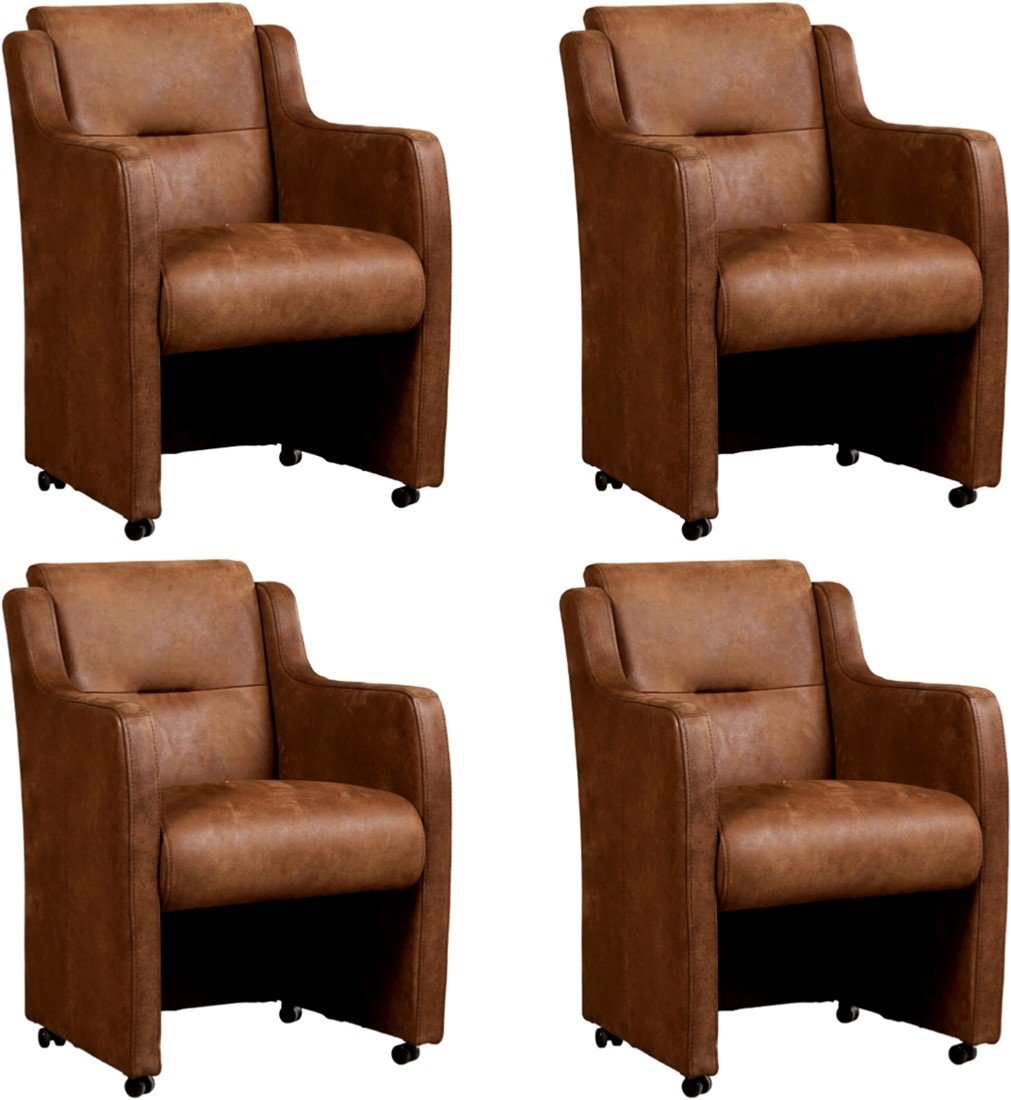 Leren eetkamerfauteuil met armleuning en wieltjes - set van 4 stoelen - Massif Calvados - Met handgreep ShopX