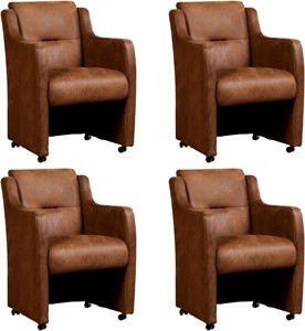Set van 4 Leren eetkamerfauteuils Mass met armleuning en wieltjes - Echt leer, Landelijk, Comfortabel en kies uit meer dan 150+ kleuren - Ontdek de Vele Leersoorten en Kleuren bij ShopX