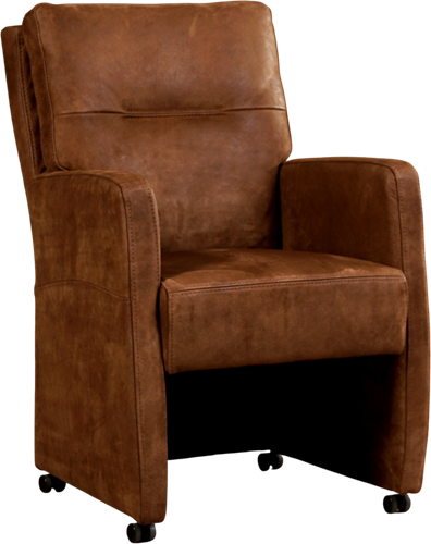 Leren eetkamerfauteuil Sharp met armleuning en wieltjes