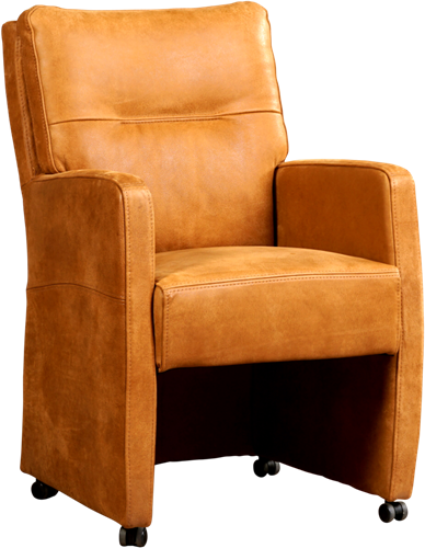 Leren eetkamerfauteuil Sharp - Kenia Leer Cognac - Met handgreep RVS