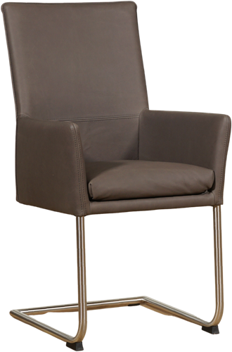 Leren eetkamerstoel Rumor - met armleuning en sledepoot rond - Vintage Lightgrey (lichtgrijs) - Kleur poot, zwart