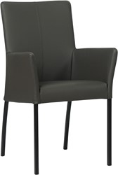 Leren eetkamerstoel Comfort - met armleuning - Toledo Leer Antracite - Poot - Vierkant - Zwart