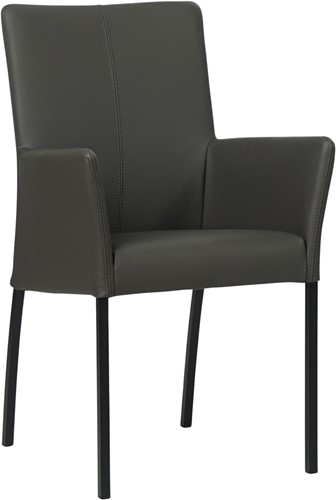 Leren eetkamerstoel Comfort - met armleuning - Toledo Leer Antracite - Poot - Vierkant - Zwart