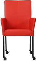 Leren eetkamerstoel Comfort - met wieltjes en armleuning - Toledo Leer Ferrari - Poot - Vierkant - Zwart - Skate wiel zwart-2