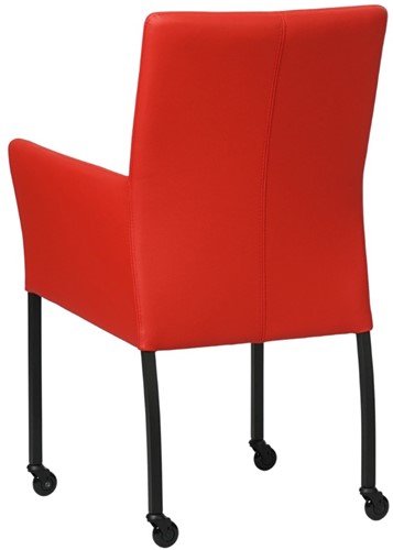 Leren eetkamerstoel Comfort - met wieltjes en armleuning - Toledo Leer Ferrari - Poot - Vierkant - Zwart - Skate wiel zwart-3