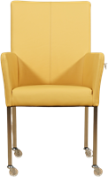 Leren eetkamerstoel Comfort - met wieltjes en armleuning - Toledo Leer Giallo - Poot - Vierkant - RVS - Skate wiel transparant-2