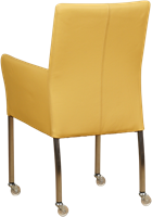 Leren eetkamerstoel Comfort - met wieltjes en armleuning - Toledo Leer Giallo - Poot - Vierkant - RVS - Skate wiel transparant-3