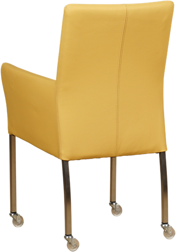 Leren eetkamerstoel Comfort - met wieltjes en armleuning - Toledo Leer Giallo - Poot - Vierkant - RVS - Skate wiel transparant-3
