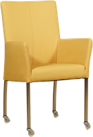 Leren eetkamerstoel Comfort - met wieltjes en armleuning - Toledo Leer Giallo - Poot - Vierkant - RVS - Skate wiel transparant