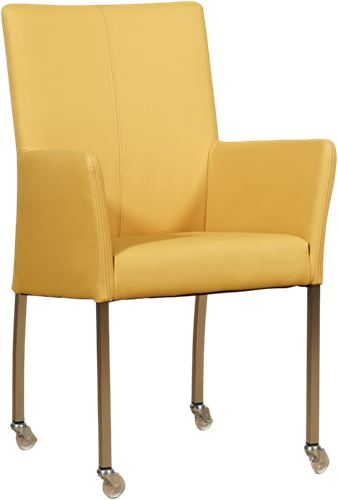 Leren eetkamerstoel Comfort - met wieltjes en armleuning - Toledo Leer Giallo - Poot - Vierkant - RVS - Skate wiel transparant