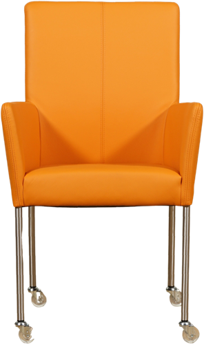 Leren eetkamerstoel Comfort - met wieltjes en armleuning - Toledo Leer Mandarin - Poot - Rond - RVS - Skate wiel transparant-2