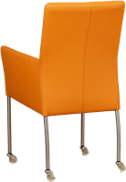 Leren eetkamerstoel Comfort - met wieltjes en armleuning - Toledo Leer Mandarin - Poot - Rond - RVS - Skate wiel transparant-3