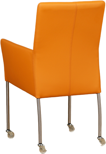 Leren eetkamerstoel Comfort - met wieltjes en armleuning - Toledo Leer Mandarin - Poot - Rond - RVS - Skate wiel transparant-3