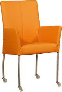 Leren stock eetkamerstoel comfort met wieltjes en armleuning 136, oranje leer, oranje keukenstoelen