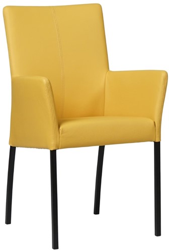 Leren eetkamerstoel Comfort - met armleuning - Toledo Leer Giallo - Poot - Vierkant - Zwart