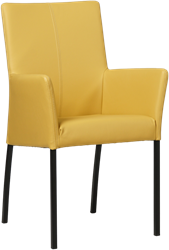 Leren eetkamerstoel Comfort - met armleuning - Toledo Leer Lemon - Poot - Vierkant - Zwart