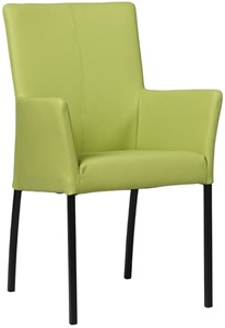 Felgroene leren moderne eetkamerstoel Comfort - poot vierkant zwart - Toledo Leer Lime (felgroen leer)