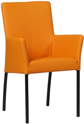 Leren eetkamerstoel Comfort - met armleuning - Toledo Leer Mandarin - Poot - Vierkant - Zwart