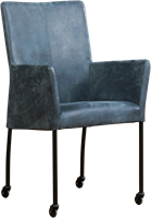 Leren eetkamerstoel Comfort - met wieltjes en armleuning - Toledo Leer Orange - Poot - Rond - Zwart - Skate wiel zwart