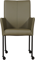Leren eetkamerstoel Comfort - met wieltjes en armleuning - Toledo leer Olive - Vorm poot rond - Kleur poot, zwart - Skate wiel zwart-2