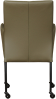 Leren eetkamerstoel Comfort - met wieltjes en armleuning - Toledo leer Olive - Vorm poot rond - Kleur poot, zwart - Skate wiel zwart-3