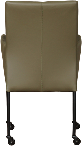 Leren eetkamerstoel Comfort - met wieltjes en armleuning - Toledo leer Olive - Vorm poot rond - Kleur poot, zwart - Skate wiel zwart-3