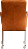 Leren eetkamerstoel Comfort - met wieltjes en armleuning - Vintage Leer Cognac - Poot - Rond - RVS - Skate wiel transparant-3