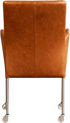 Leren eetkamerstoel Comfort - met wieltjes en armleuning - Vintage Leer Cognac - Poot - Rond - RVS - Skate wiel transparant-3