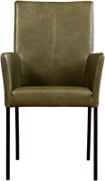 Leren eetkamerstoel Comfort - met armleuning - Granada leer Moss - Poot - Vierkant - Zwart-2