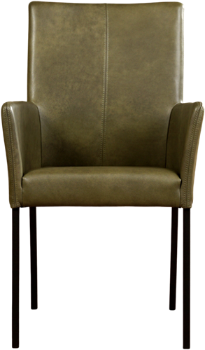 Leren eetkamerstoel Comfort - met armleuning - Granada leer Moss - Poot - Vierkant - Zwart-2