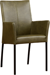 Leren eetkamerstoel Comfort - met armleuning - Granada leer Moss - Poot - Vierkant - Zwart