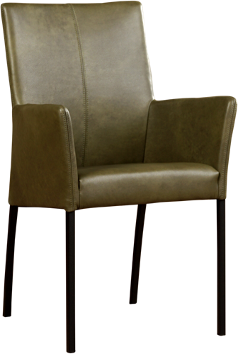 Leren eetkamerstoel Comfort - met armleuning - Granada leer Moss - Poot - Vierkant - Zwart