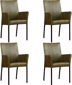 Set van 4 Leren eetkamerstoelen Comfort - met armleuning