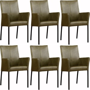 Set van 6 Leren eetkamerstoelen Comfort - met armleuning