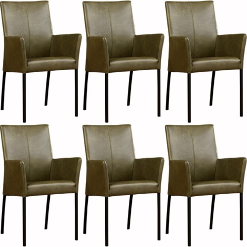 Leren eetkamerstoel Comfort - met armleuning - set van 6 stoelen