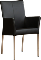 Leren eetkamerstoel Comfort - met armleuning - Toledo Leer Nero - Poot - Vierkant - RVS